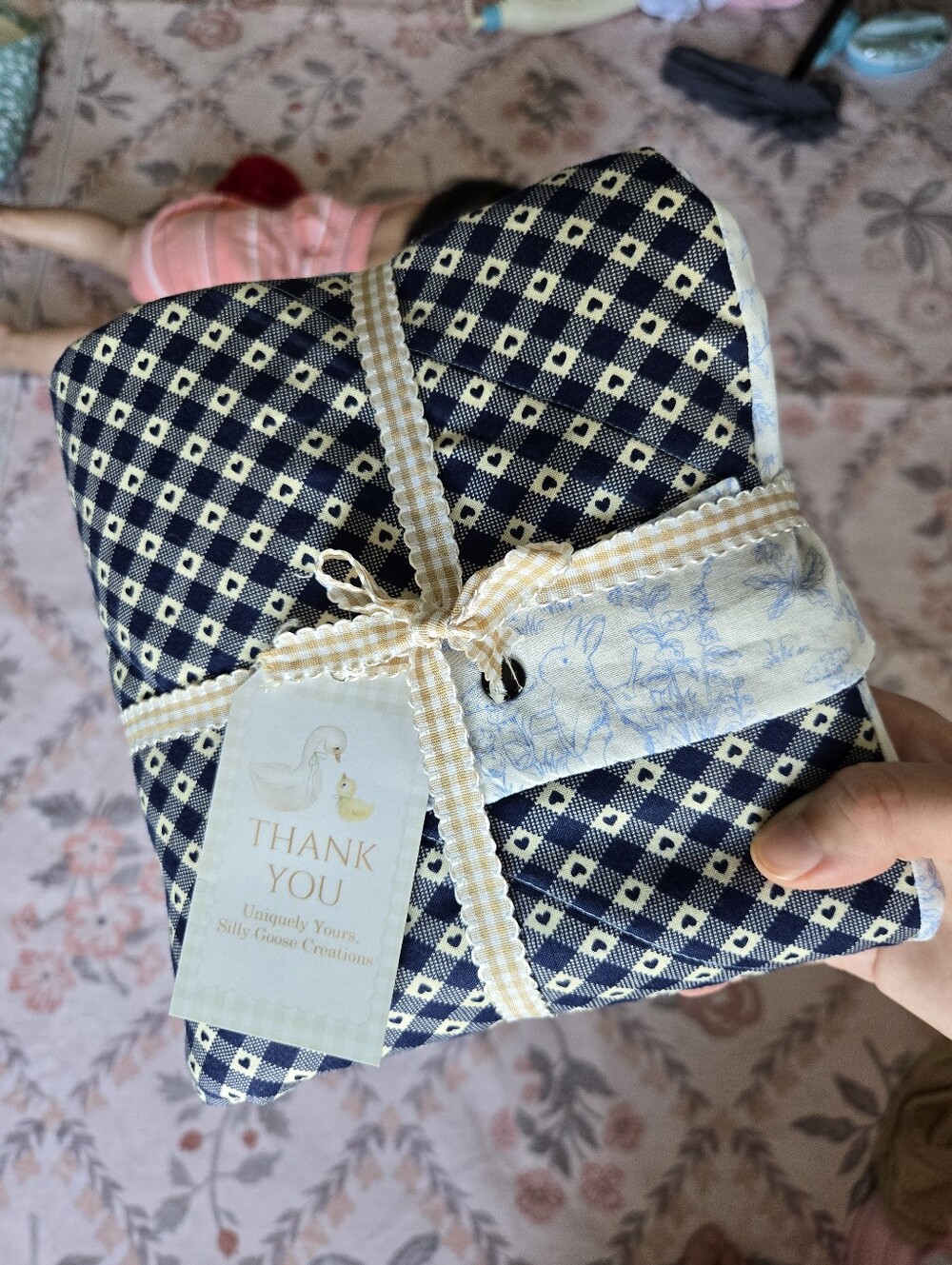Travel Change Mat All In One Boys Checkered Navy Heart With Bunnies